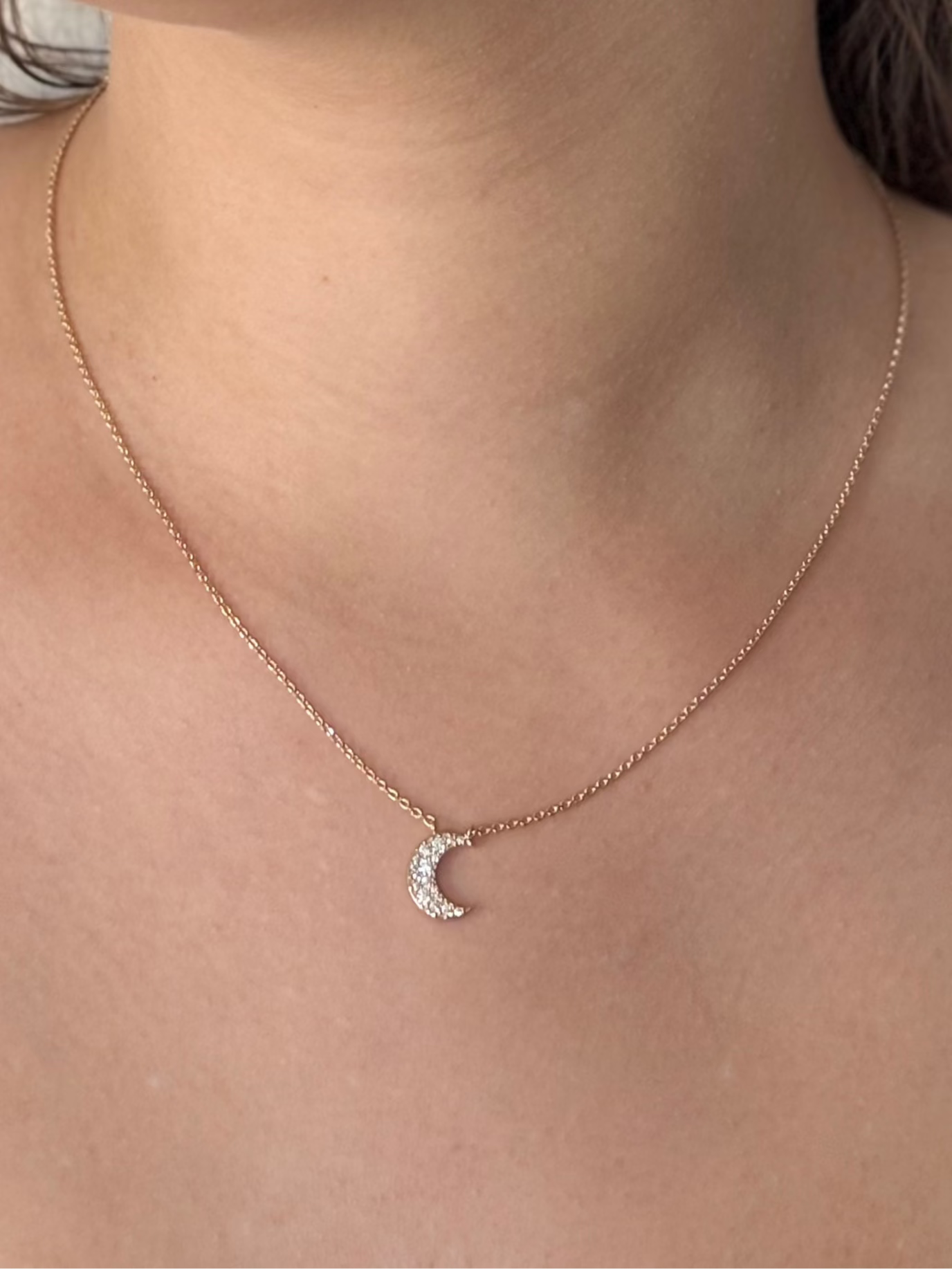 Moon Necklace 18k gold finish with Cubic Zirconium - 45 cm